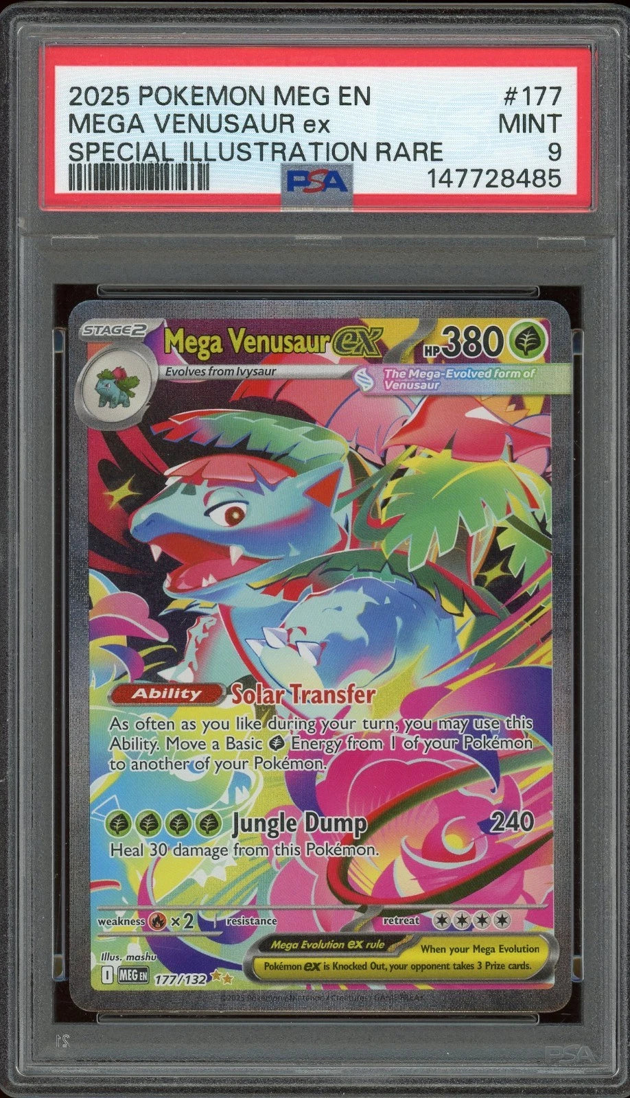 2025 Pokemon Mega Evolution MEG EN #177 Mega Venusaur ex Special Illustration Rare PSA 9 Mint