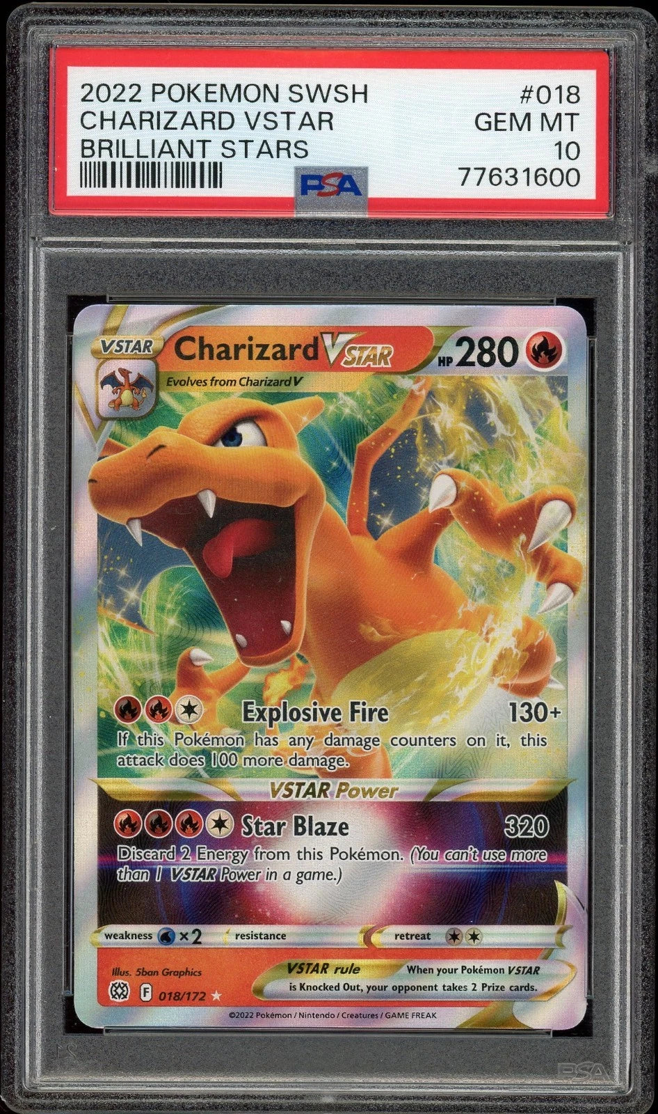 2022 Pokemon SWSH Brilliant Stars #018 Charizard Vstar PSA 10 GEM MT