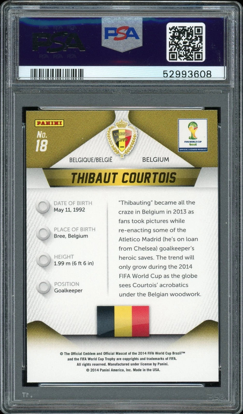 2014 Panini Prizm #18 Thibaut Courtois World Cup PSA 10