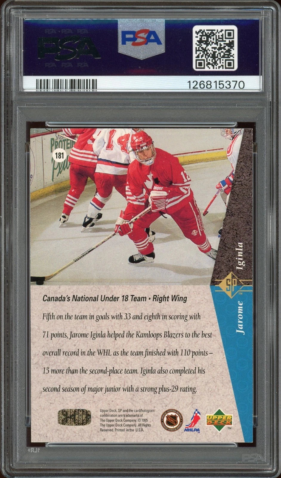 1994 SP #181 Jarome Iginla PSA 6 EX-MT