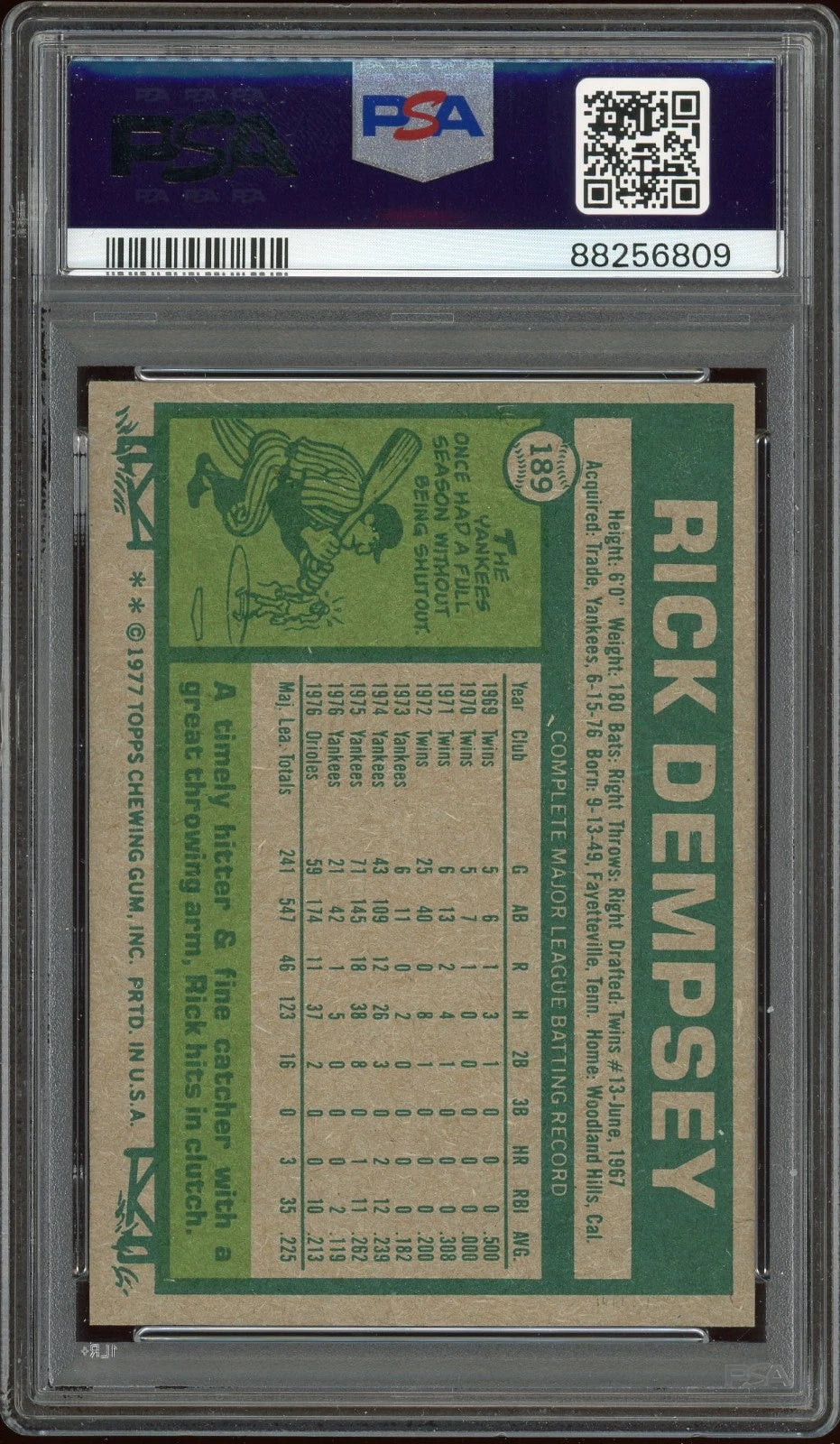 1977 Topps Rick Dempsey #189 PSA 9 Mint
