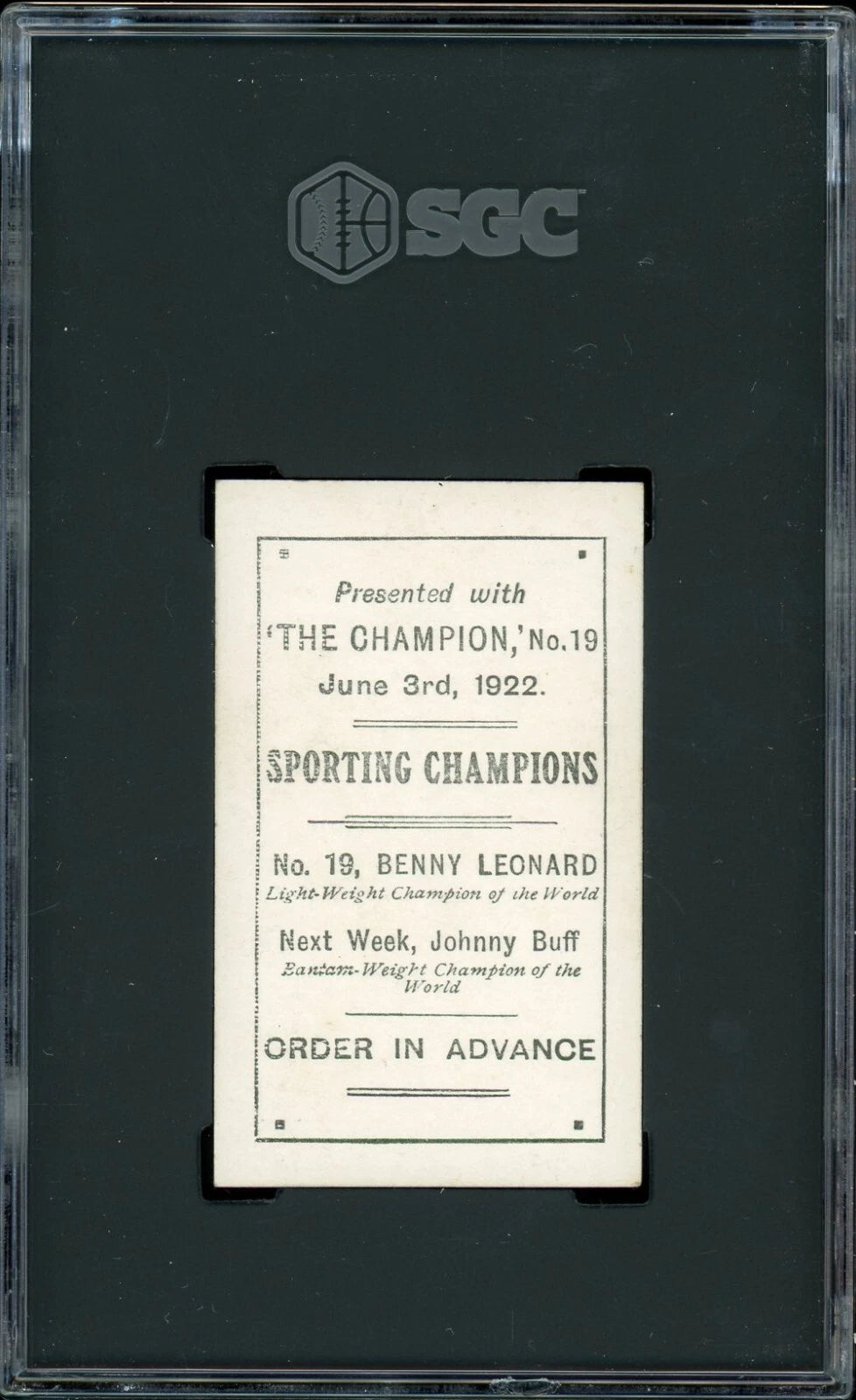 1922 The Champion #19 Benny Leonard Sporting Champions SGC 5.5 EX +