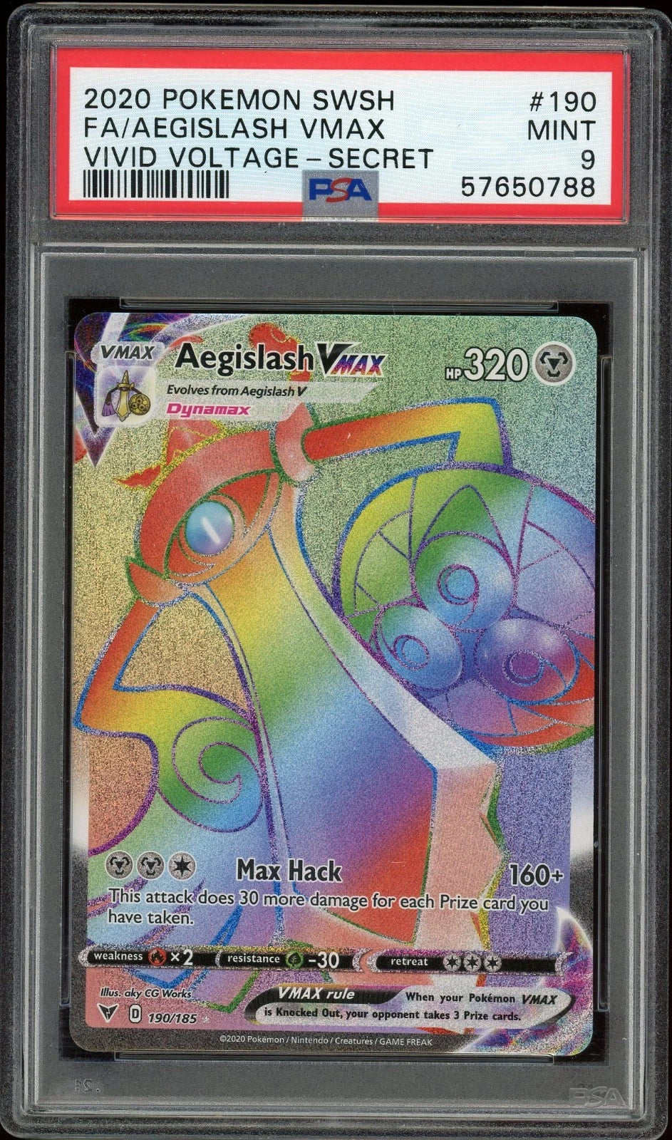 2020 Pokemon Vivid Voltage #190 Aegislash Vmax Full Art Secret PSA 9 Mint