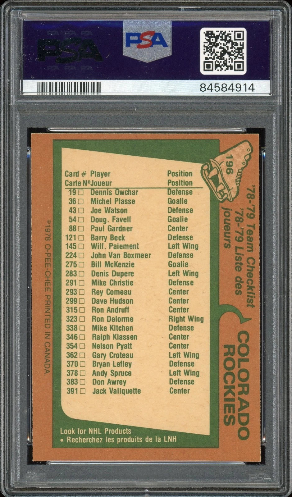 1978 O-Pee-Chee #196 Rockies Team PSA 9 Mint