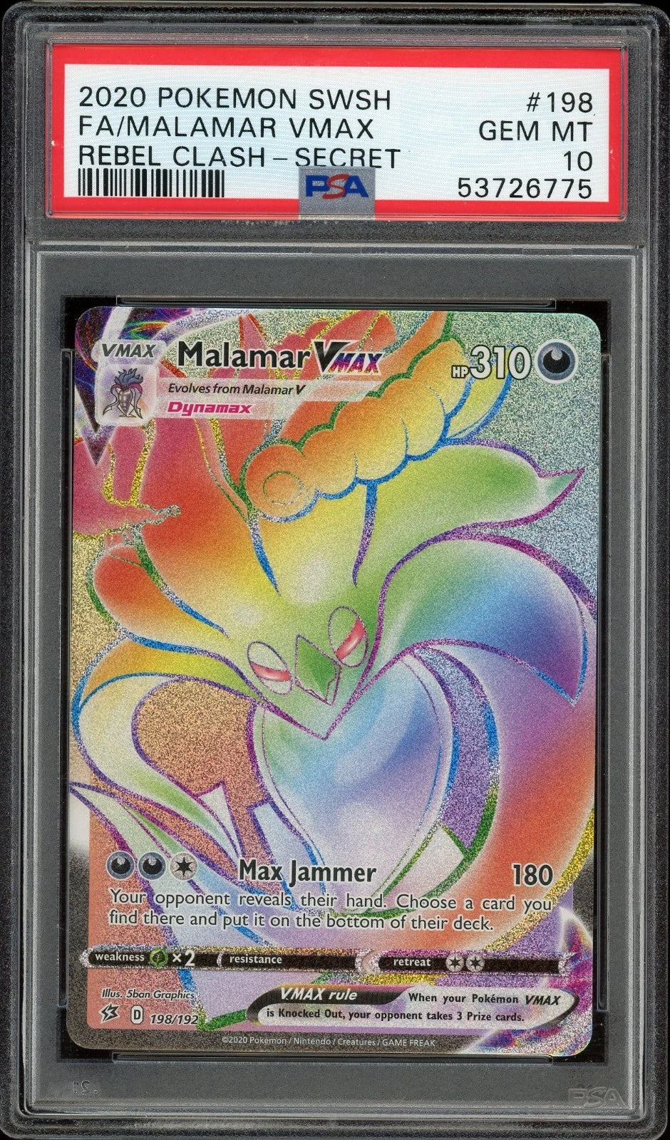 2020 Pokemon Rebel Clash #198 Malamar Vmax Full Art Secret PSA 10 GEM MT