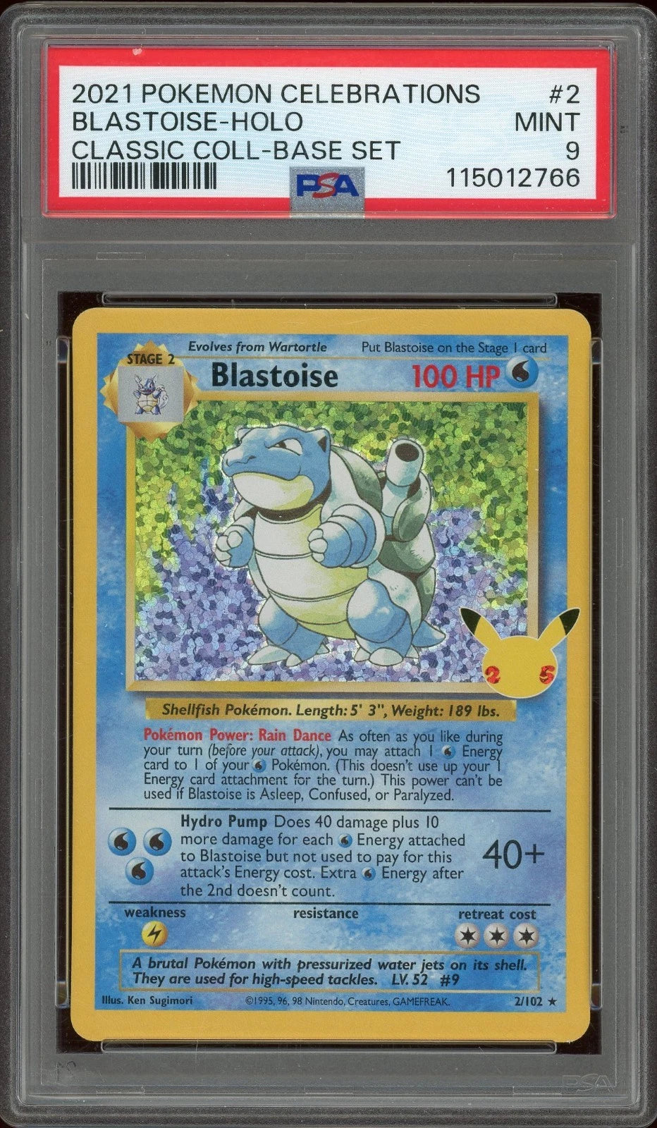 2021 Pokemon Celebrations #2 Blastoise Holo Classic Collection Base Set PSA 9 Mint