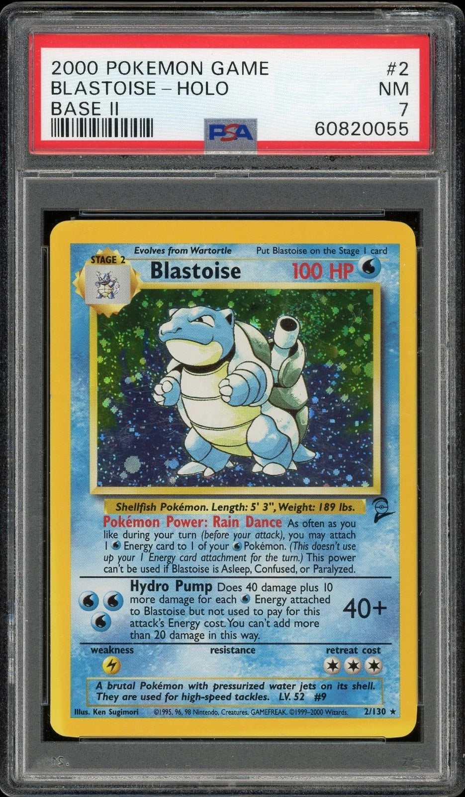 2000 Pokemon Game Base Set 2 Blastoise Holo #2 PSA 7 NM