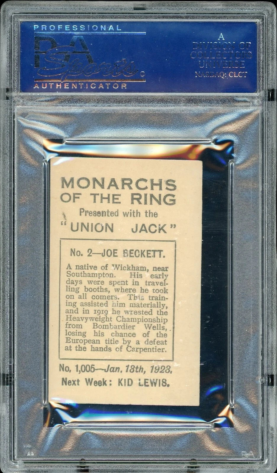 1923 Union Jack #2 Joe Beckett Monarchs of the Ring PSA 7 NM