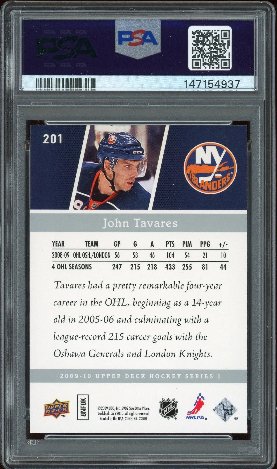 2009 Upper Deck #201 John Tavares PSA 8 NM-MT