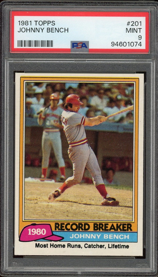 1981 Topps #201 Johnny Bench Record Breaker PSA 9 Mint