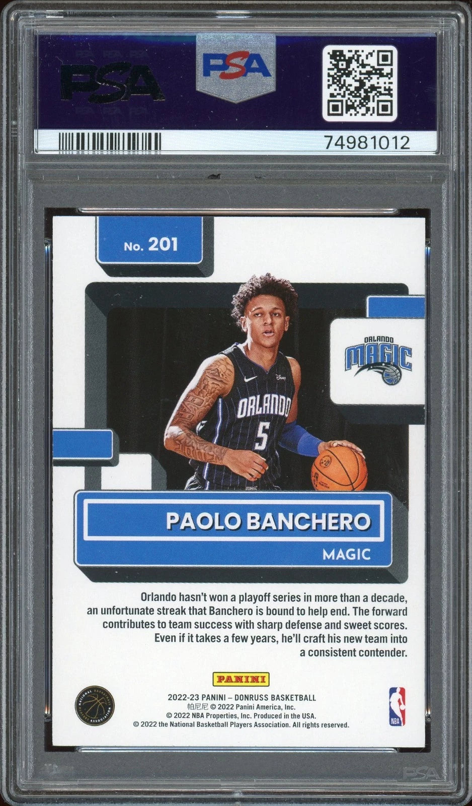 2022 Donruss #201 Paolo Banchero PSA 10 GEM MT