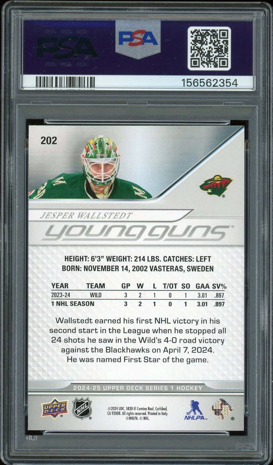 2024 Upper Deck #202 Jesper Wallstedt PSA 8 NM-MT
