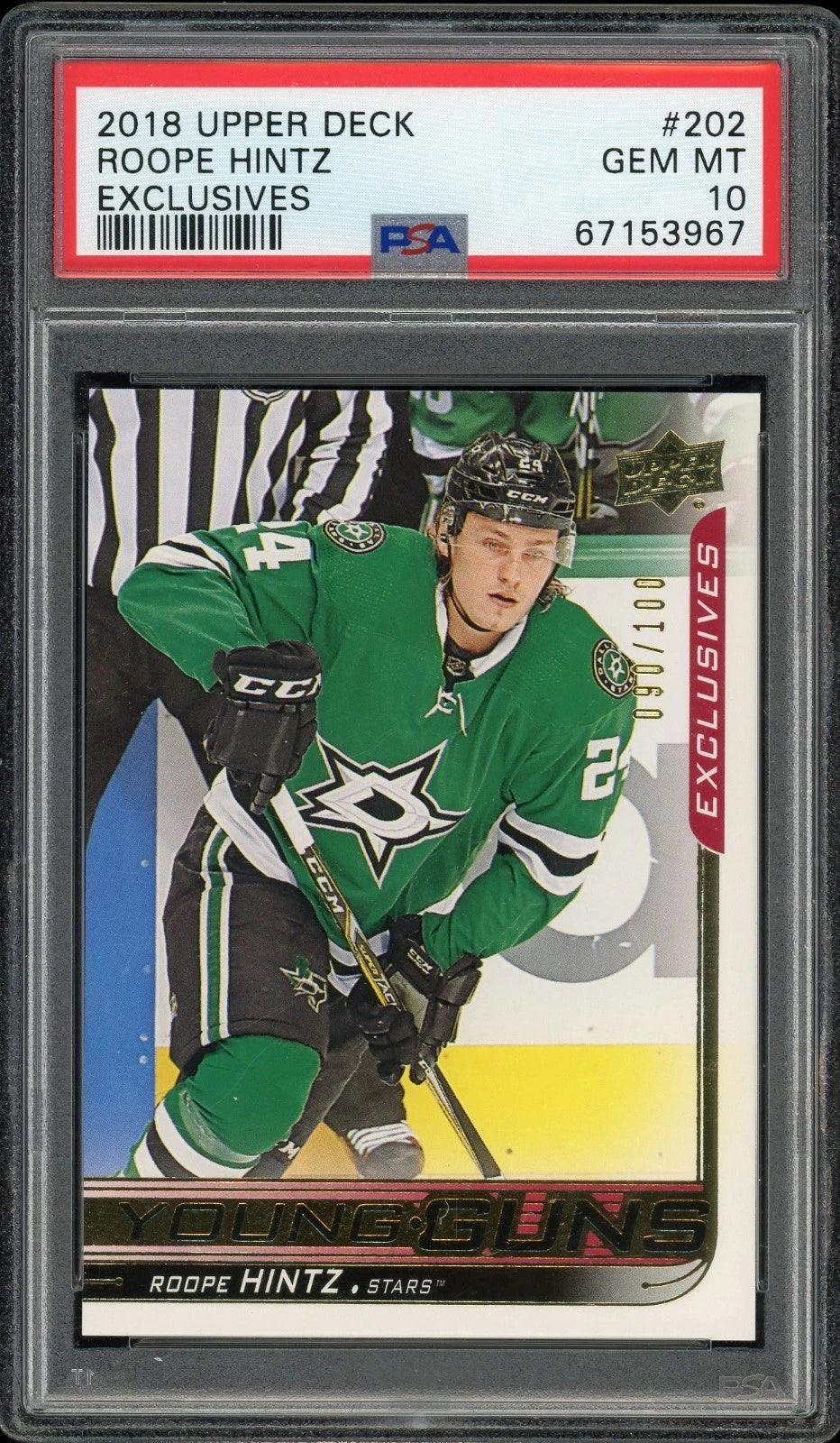 2018 Upper Deck #202 Roope Hintz Exclusives PSA 10 GEM MT