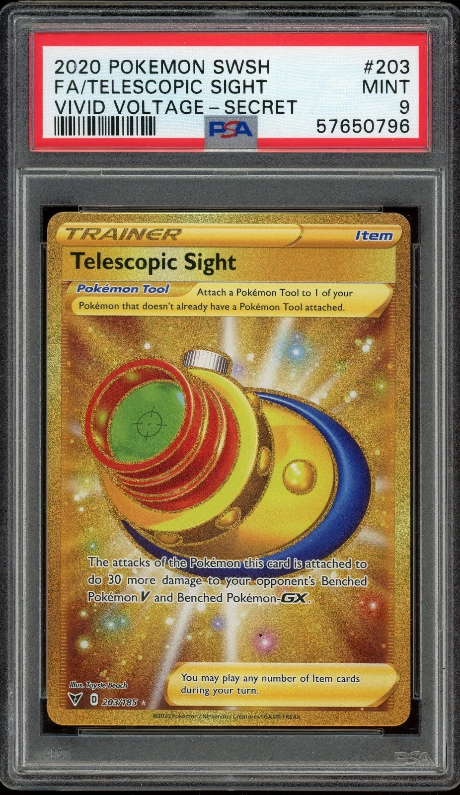 2020 Pokemon Vivid Voltage #203 Telescopic Sight Full Art Secret PSA 9 Mint