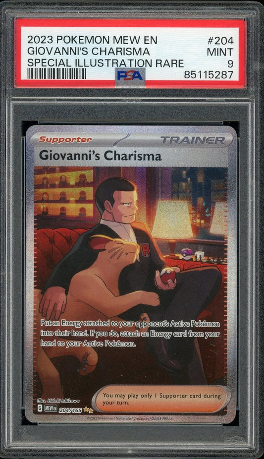 2023 Pokemon Mew EN #204 Giovanni's Charisma Special Illustration Rare PSA 9 Mint