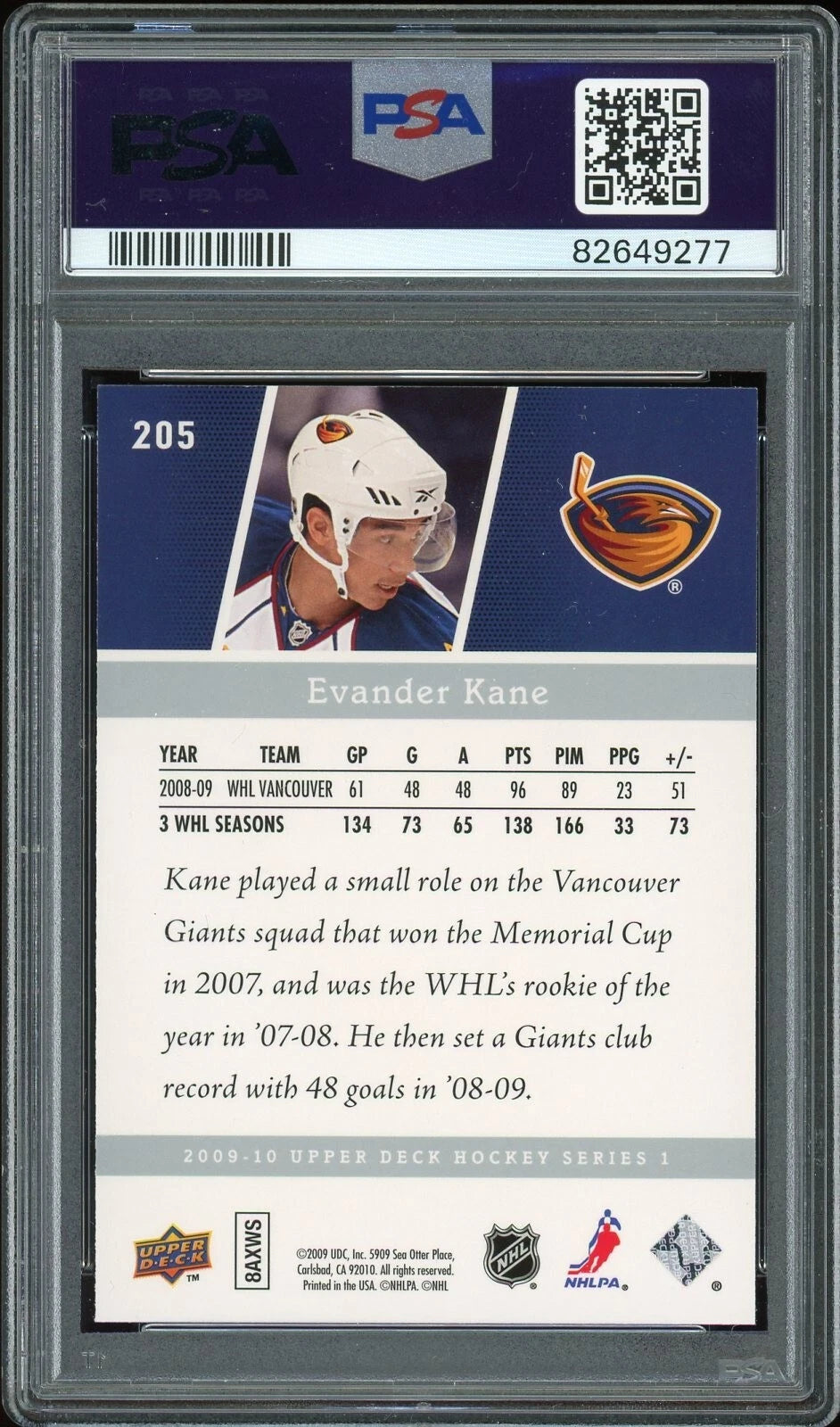 2009 Upper Deck #205 Evander Kane PSA 8 NM-MT