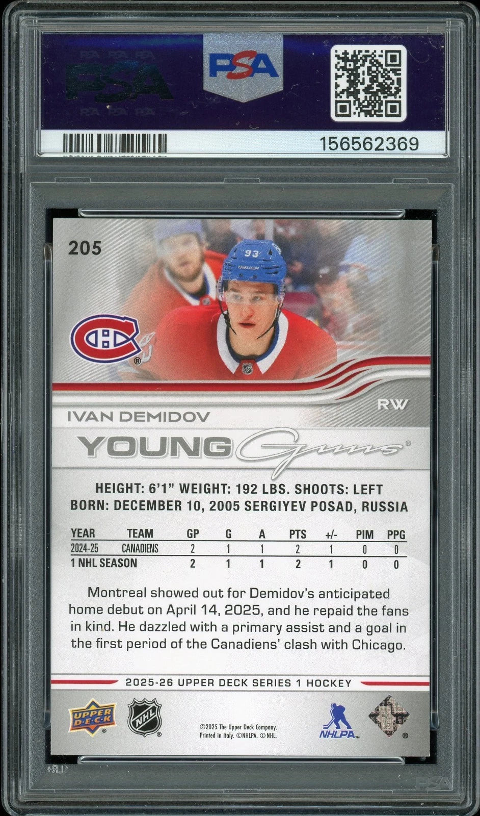 2025 Upper Deck #205 Ivan Demidov PSA 9 Mint