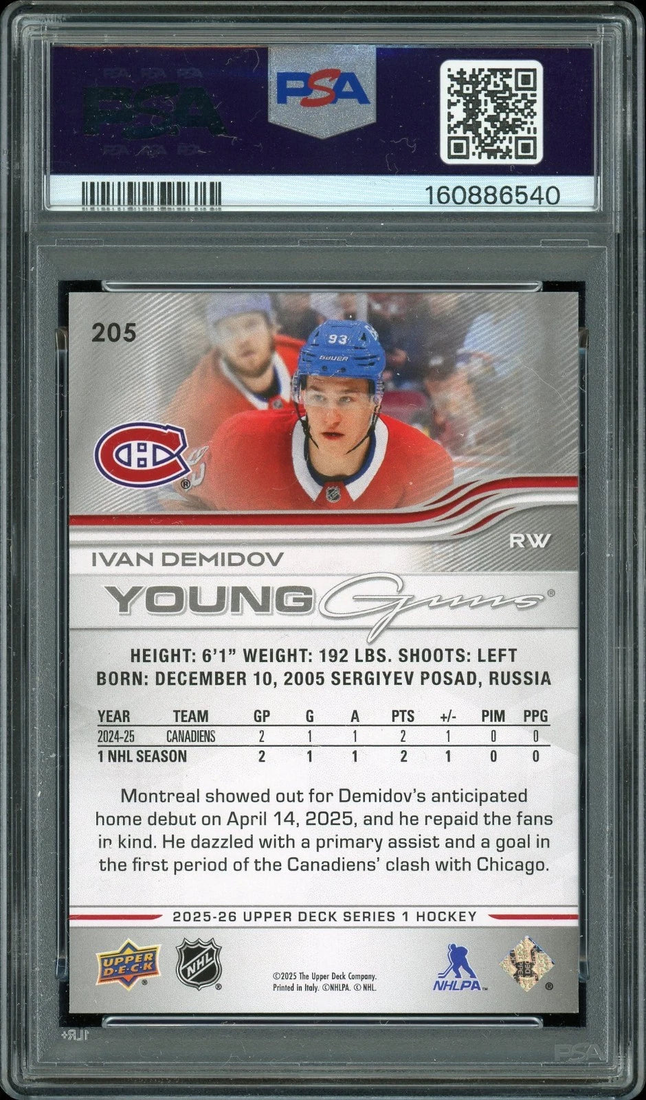 2025 Upper Deck #205 Ivan Demidov PSA 9 Mint