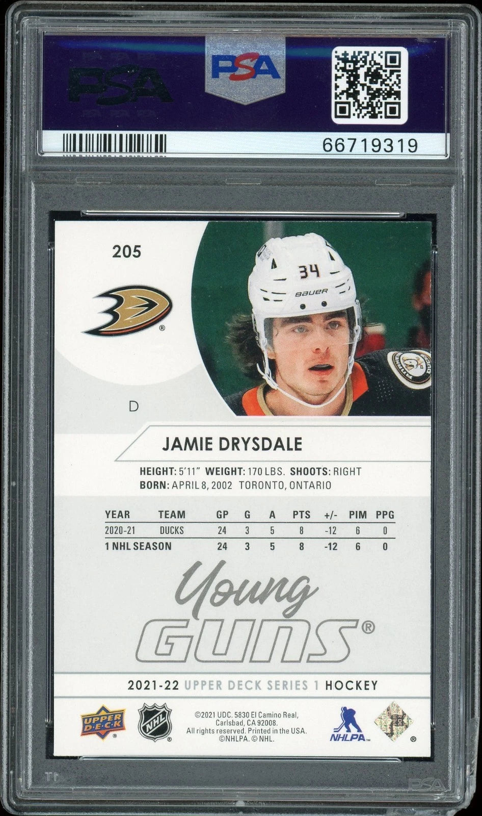 2021 Upper Deck #205 Jamie Drysdale PSA 10 GEM MT