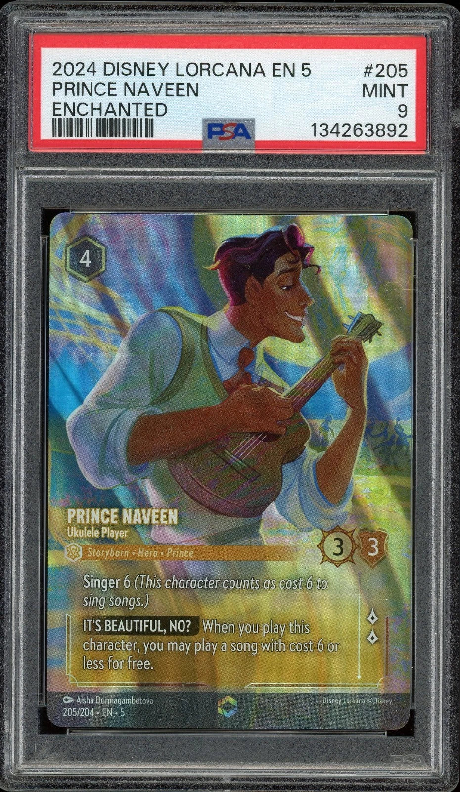 2024 Disney Lorcana Shimmering Skies #205 Prince Naveen Enchanted PSA 9 Mint