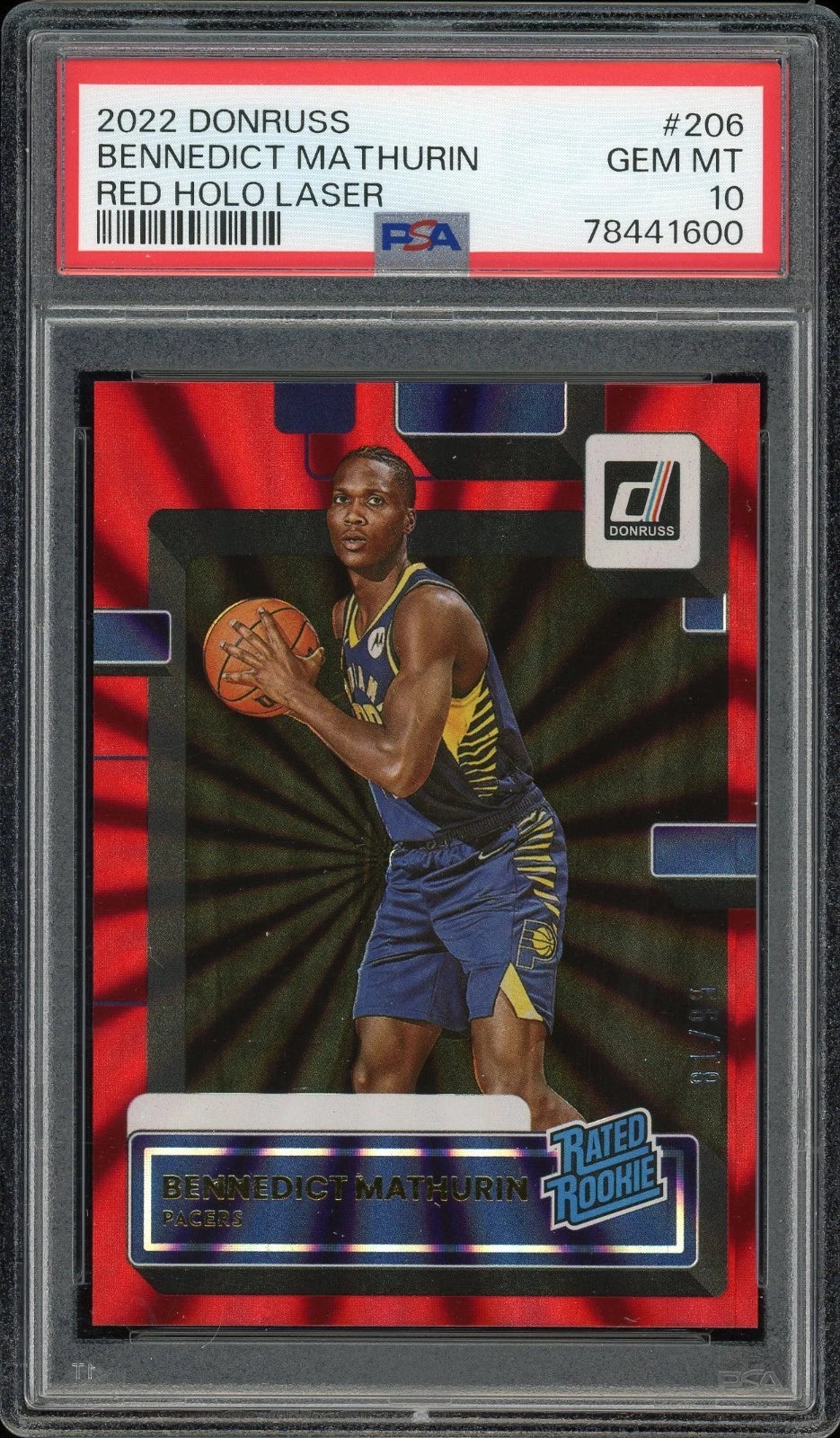 2022 Donruss #206 Bennedict Mathurin Red Holo Laser PSA 10