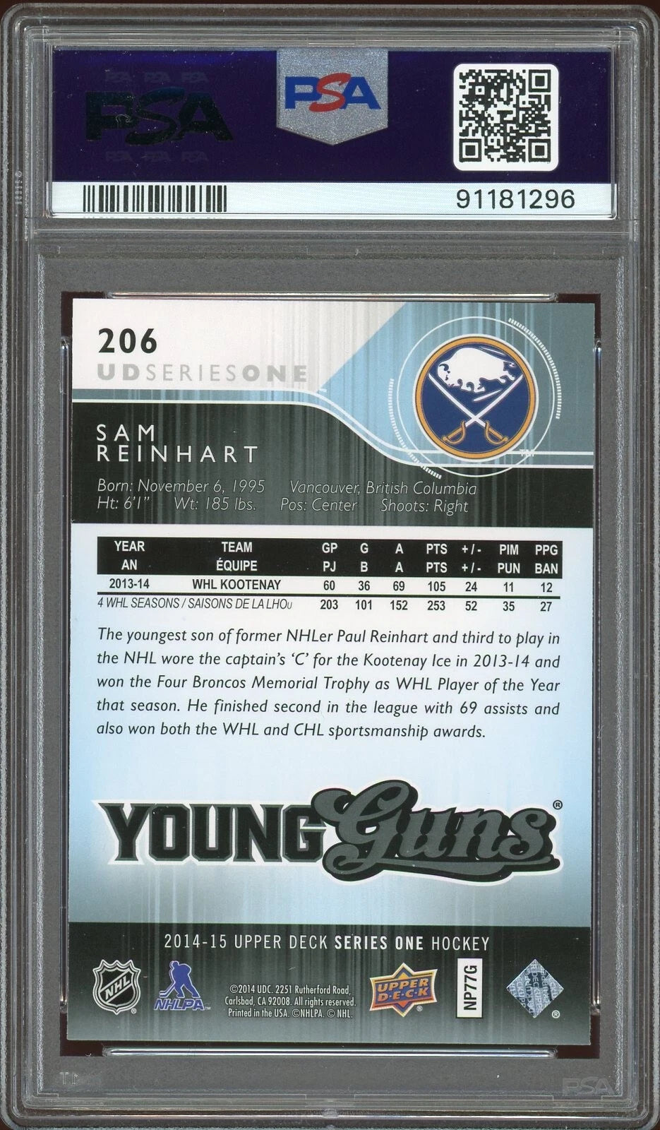 2014 Upper Deck #206 Sam Reinhart PSA 9 Mint