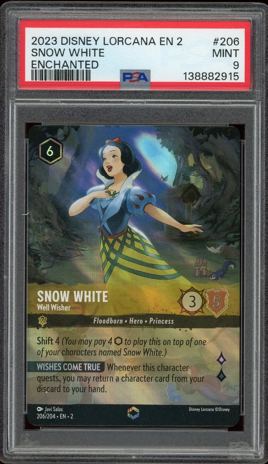 2023 Disney Lorcana Rise of the Floodborn EN 2 #206 Snow White Enchanted PSA 9 Mint