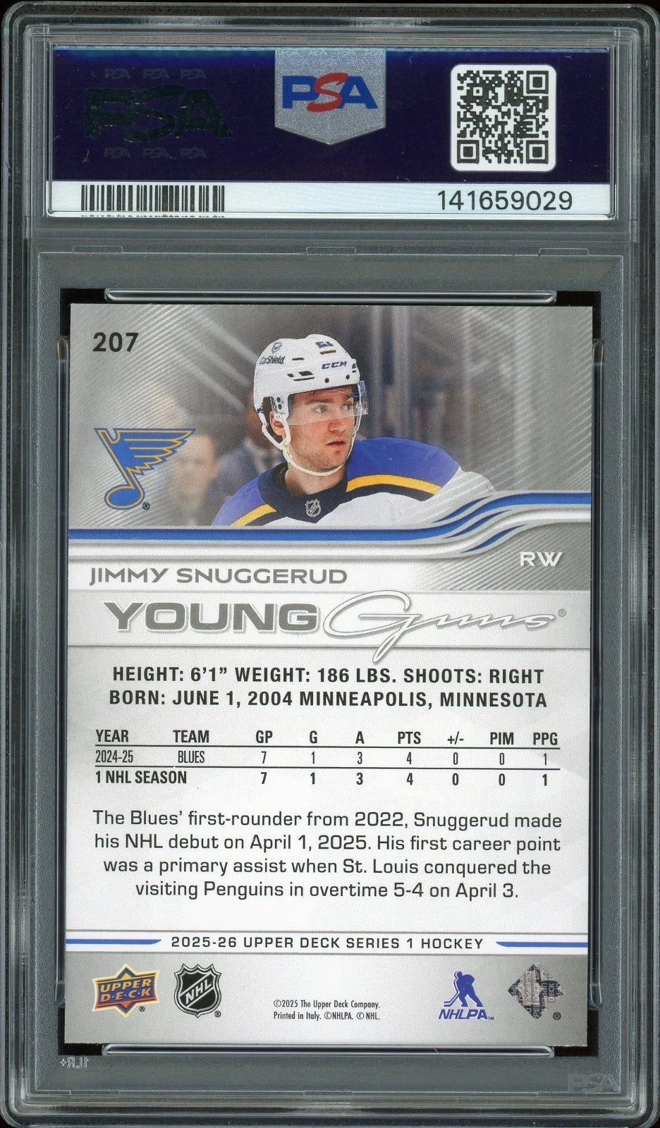 2025 Upper Deck #207 Jimmy Snuggerud PSA 9 Mint