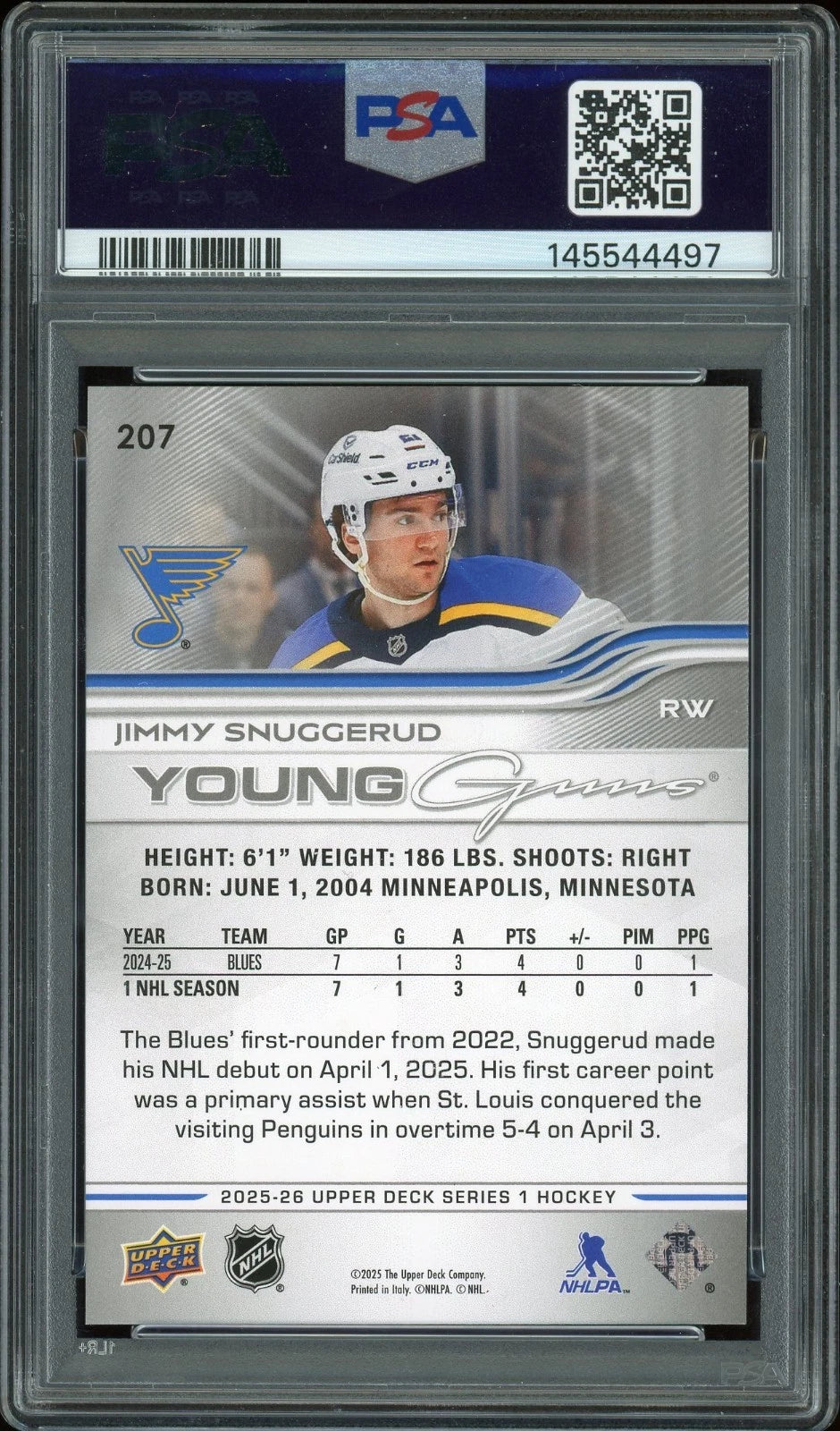 2025 Upper Deck #207 Jimmy Snuggerud PSA 9 Mint