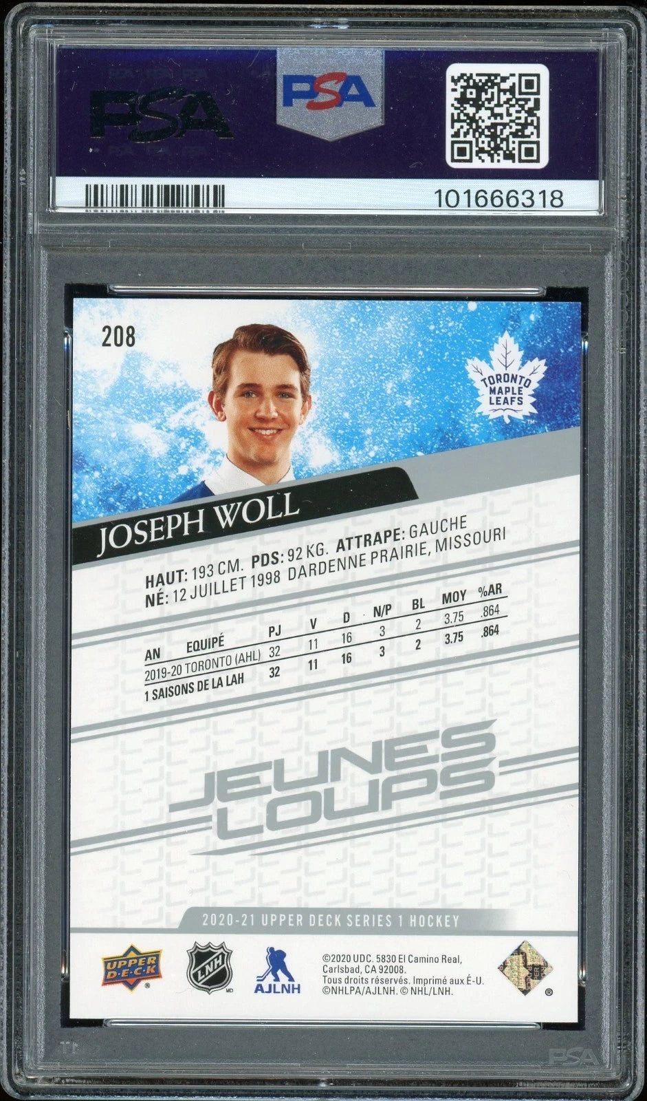 2020 Upper Deck #208 Joseph Woll French PSA 10 GEM MT