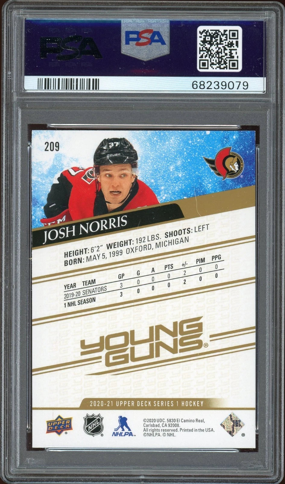 2020 Upper Deck #209 Josh Norris Silver Foil PSA 9 mint