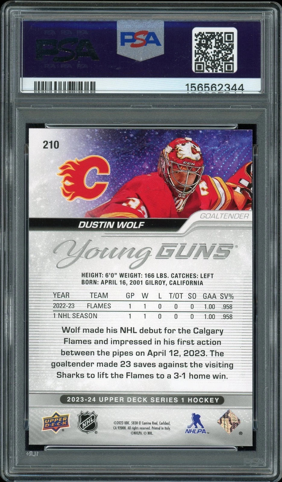 2023 Upper Deck #210 Dustin Wolf PSA 9 Mint