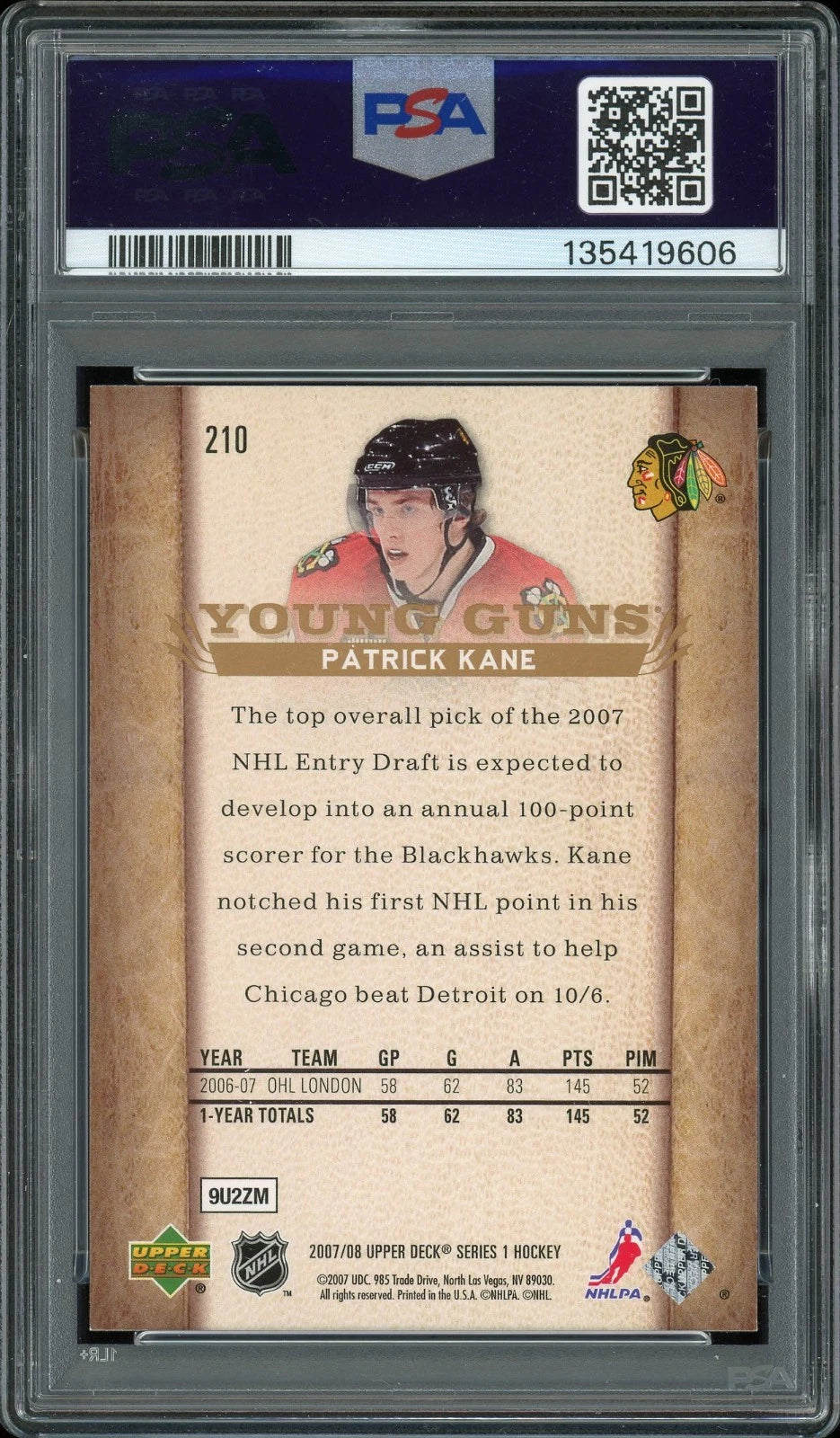 2007 Upper Deck #210 Patrick Kane PSA 7 NM