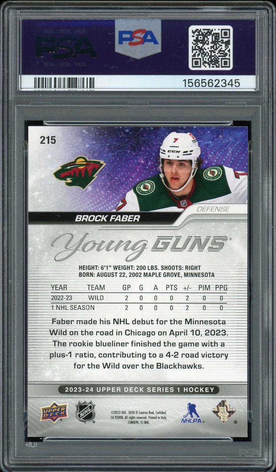 2023 Upper Deck #215 Brock Faber PSA 9 Mint