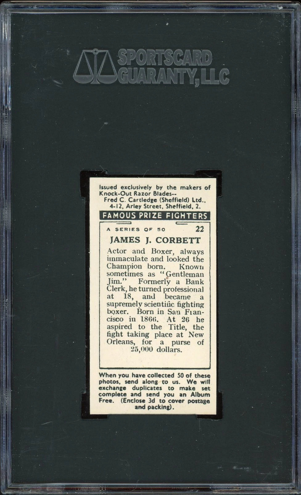 1938 F.C. Cartledge #22 James J. Corbett Famous Prize Fighters SGC 9 Mint