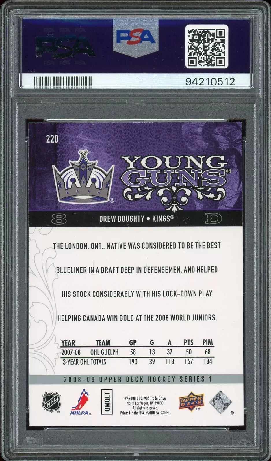 2008 Upper Deck #220 Drew Doughty PSA 9 Mint