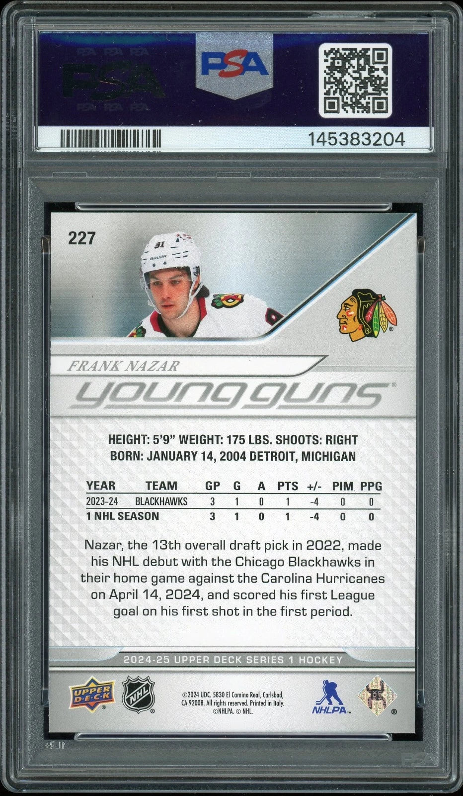 2024 Upper Deck #227 Frank Nazar PSA 9 Mint