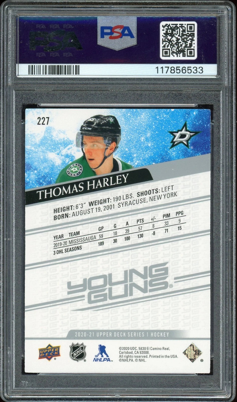 2020 Upper Deck #227 Thomas Harley PSA 9 mint