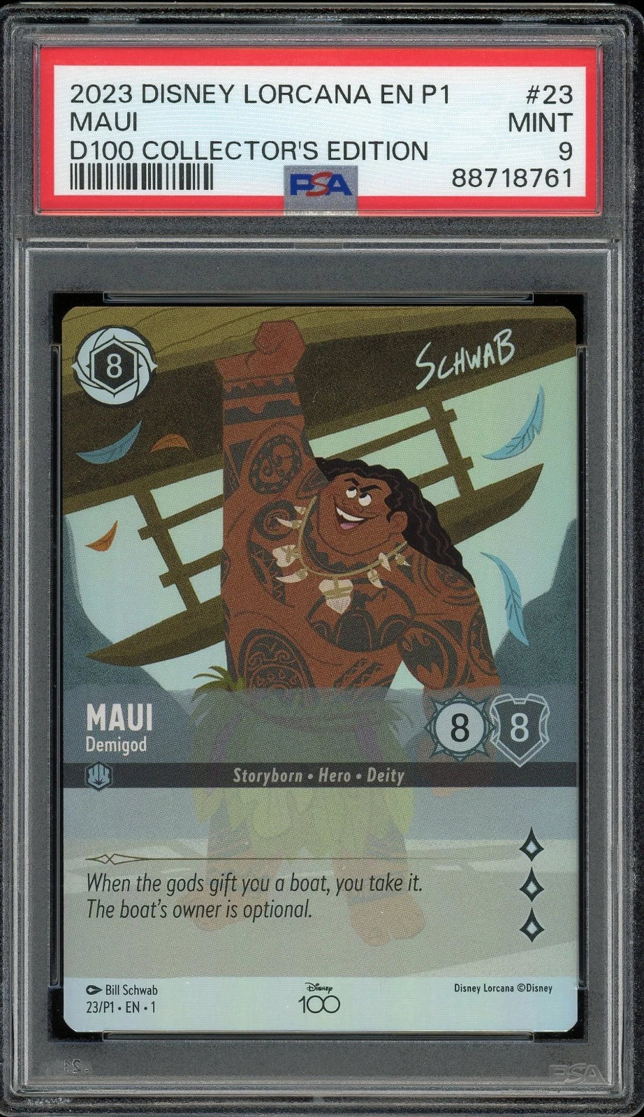 2023 Disney Lorcana EN P1 #23 Maui D100 Collector's Edition PSA 9 Mint
