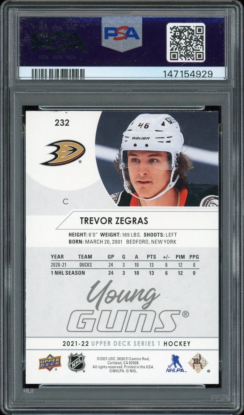 2021 Upper Deck #232 Trevor Zegras PSA 9 Mint