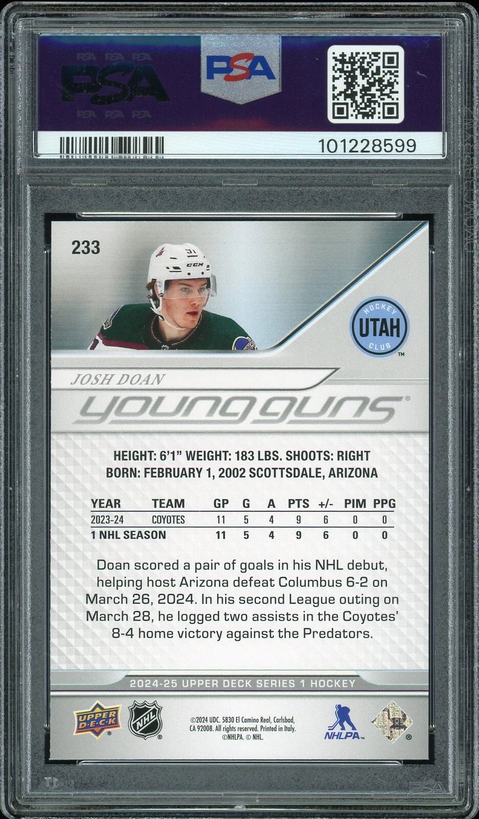 2024 Upper Deck #233 Josh Doan PSA 9 Mint