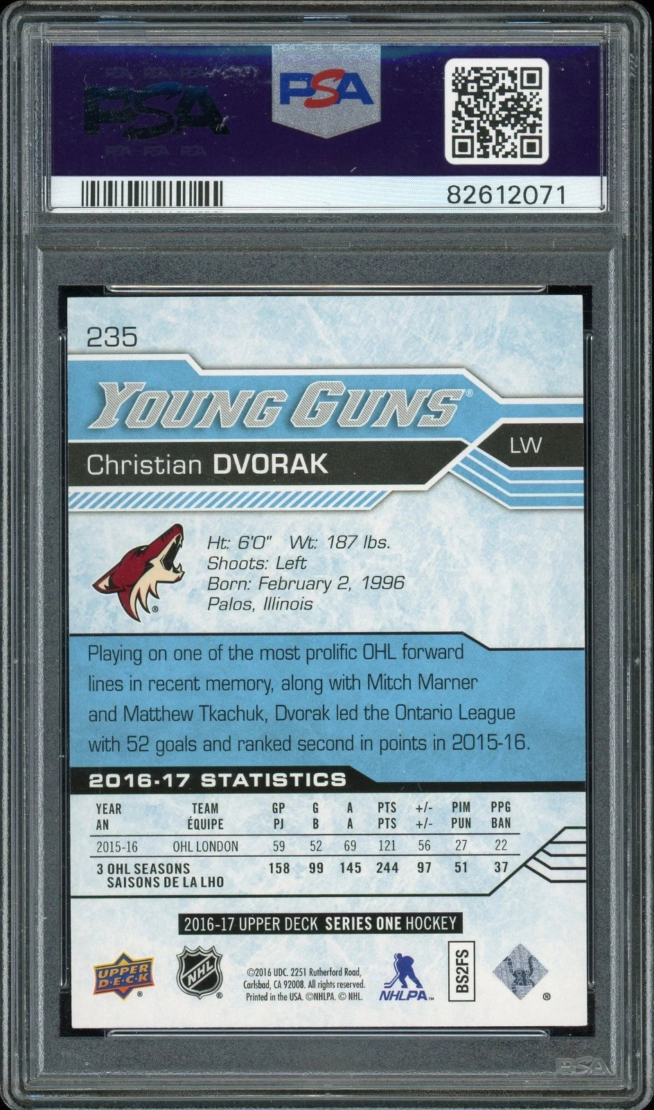 2016 Upper Deck #235 Christian Dvorak PSA 10 Gem MT