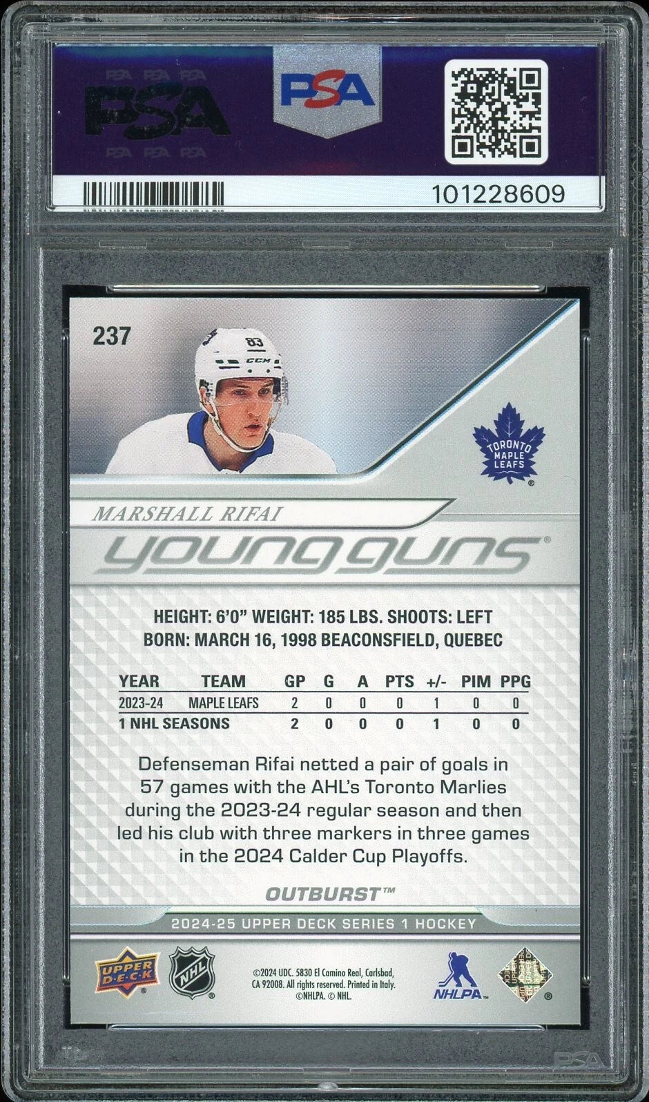 2024 Upper Deck #237 Marshall Rifai Outburst Silver PSA 6 EX-MT