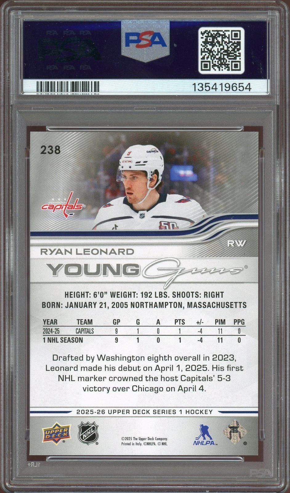 2025 Upper Deck #238 Ryan Leonard PSA 8 NM-MT