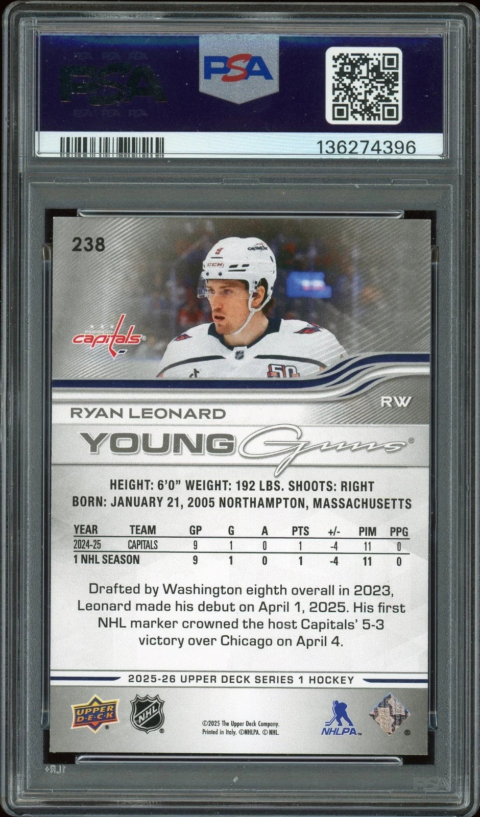 2025 Upper Deck #238 Ryan Leonard PSA 9 Mint