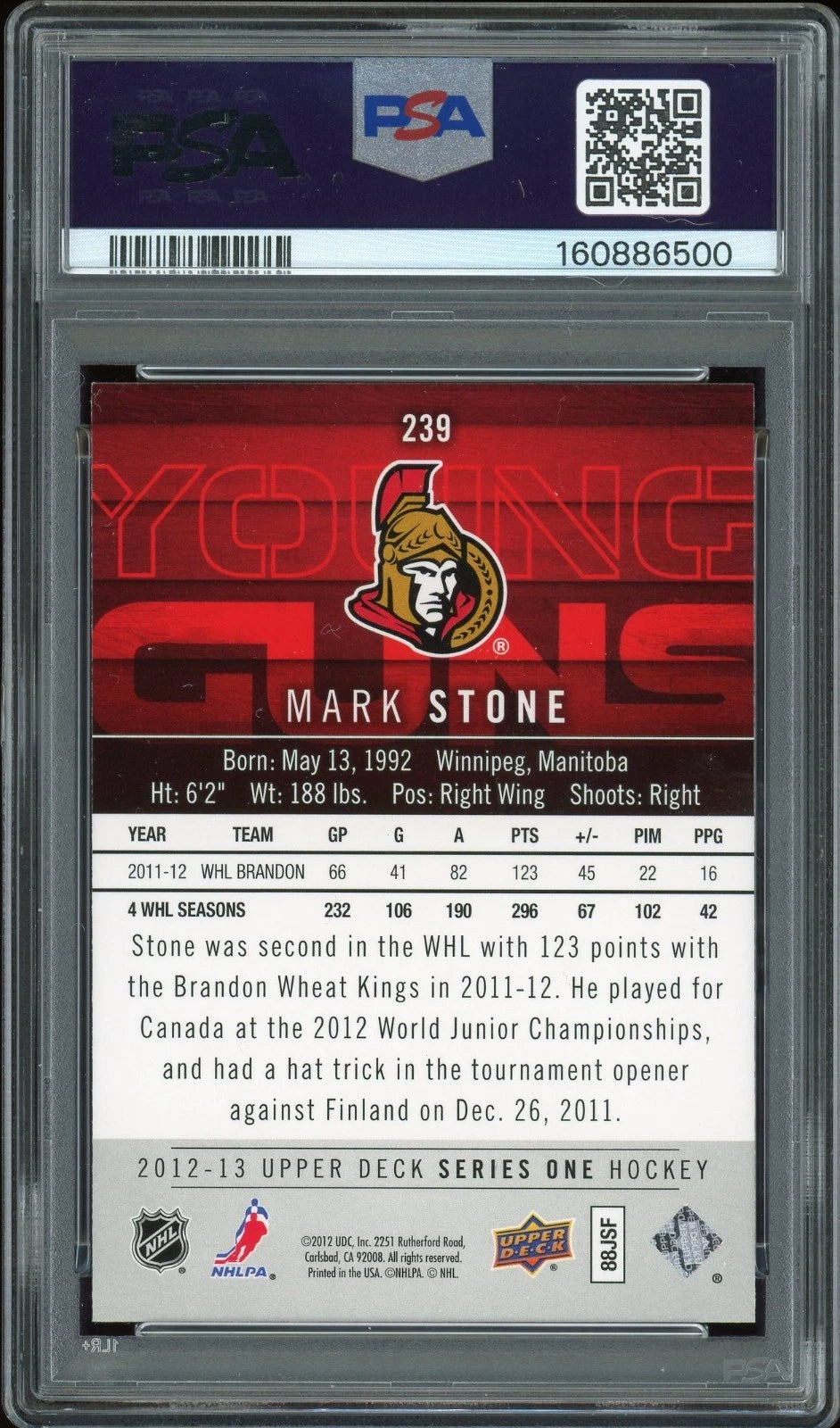 2012 Upper Deck #239 Mark Stone PSA 8 NM-MT