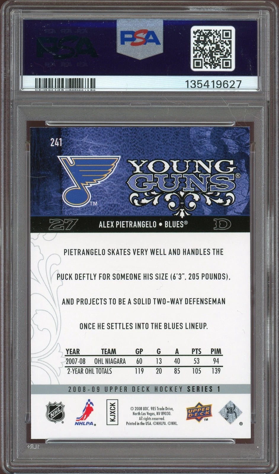 2008 Upper Deck #241 Alex Pietrangelo PSA 9 Mint