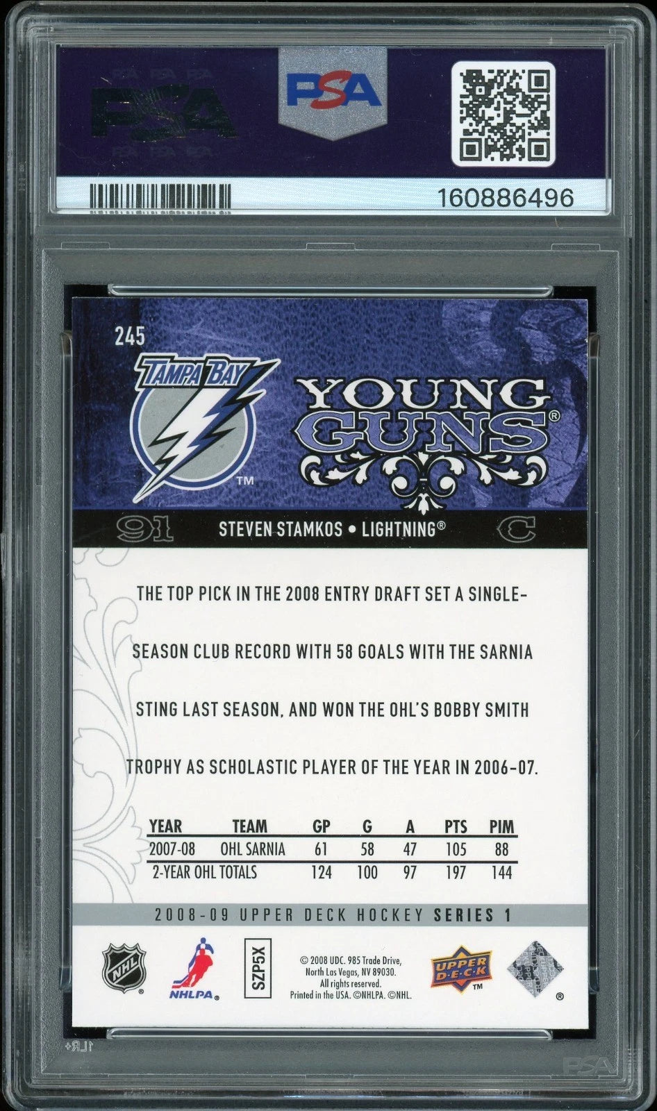 2008 Upper Deck #245 Steven Stamkos PSA 8 NM-MT