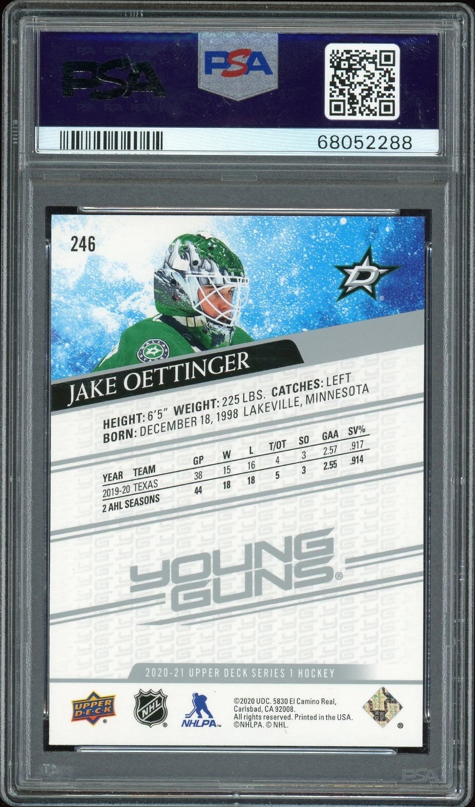 2020 Upper Deck #246 Jake Oettinger PSA 10 GEM MT