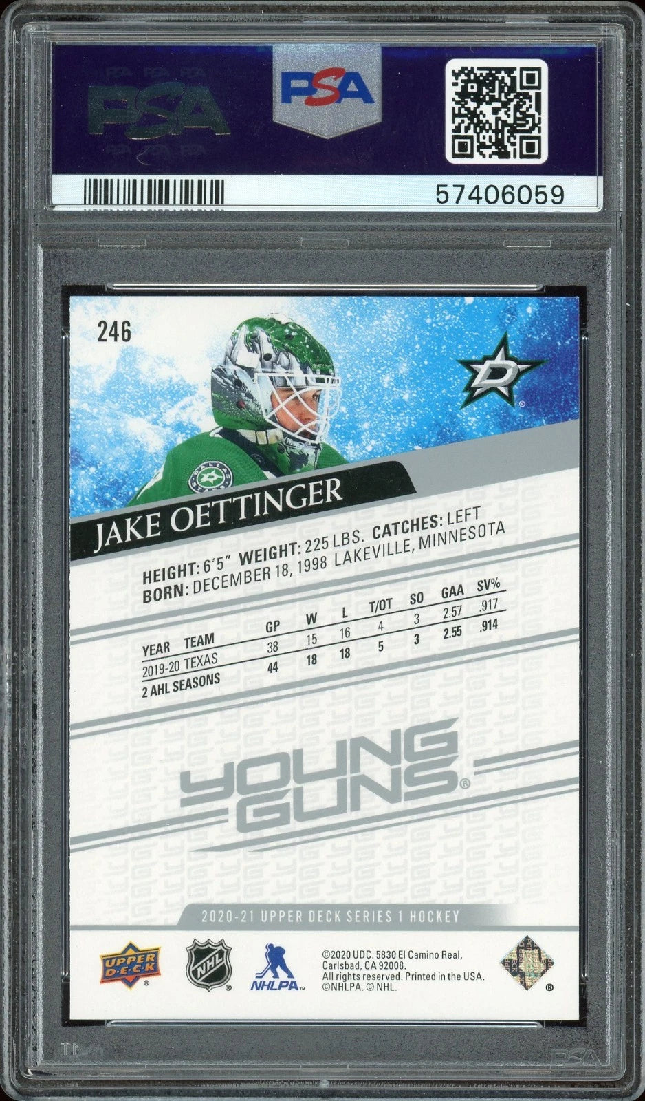 2020 Upper Deck #246 Jake Oettinger PSA 10 GEM MT